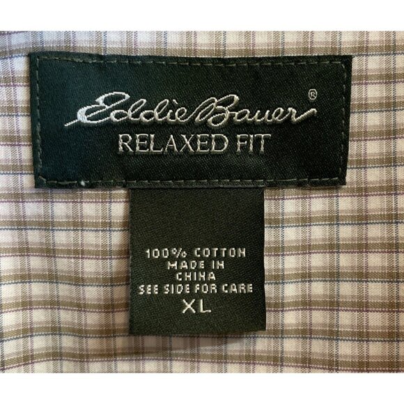 Eddie Bauer Relaxed Fit Brown & Blue Plaid Short Sleeve Button Down Mens Size XL - Picture 6 of 7